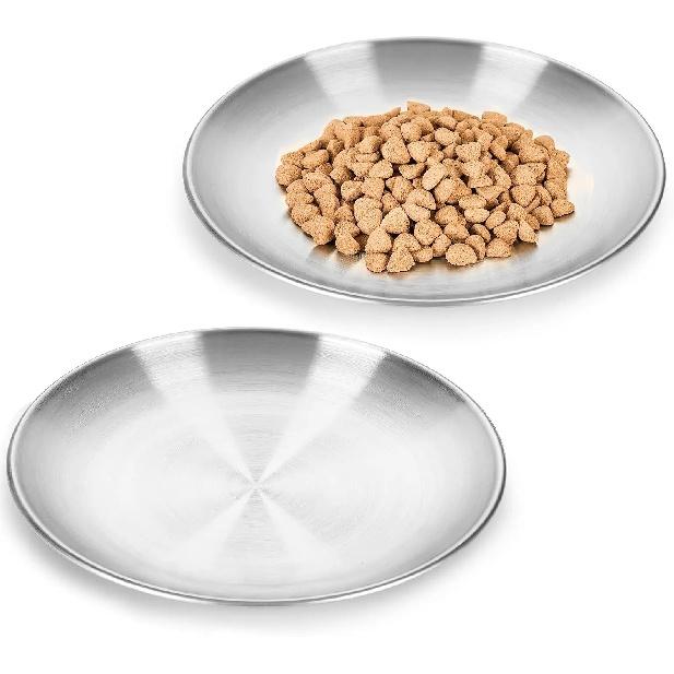 304 Stainless Steel Cat Bowls, 6.7 Inch Extra Wide Shallow Cat Plates for Whisker Fatigue Relief, Metal Kitten Feeding Dishes