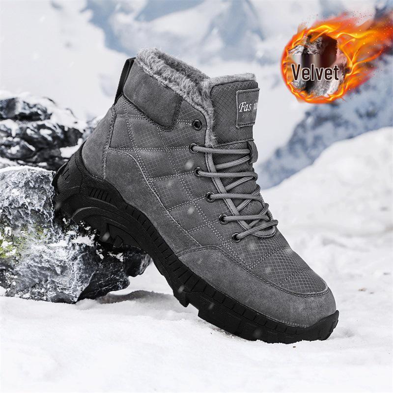 Men's Large Size Russian Winter Snow Boots - Thickened Leather, Fur-Lined, High-Top, Warm Cotton, Cold-Resistant (Sizes 46-47)