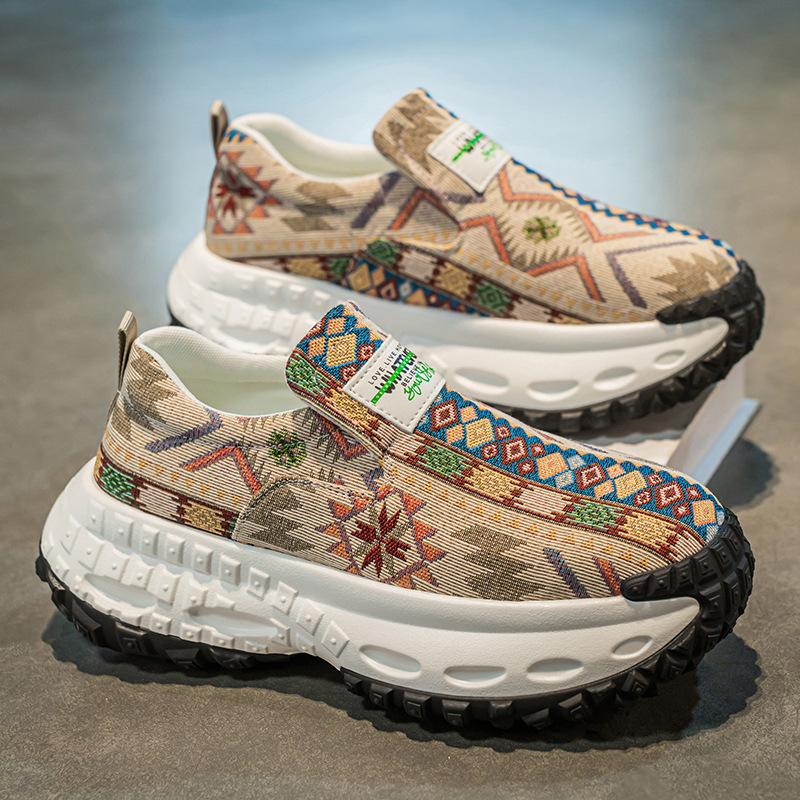 Men's shoes one-pedal summer platform canvas running sports shoes men's teenagers wear-resistant tire sole dad shoes