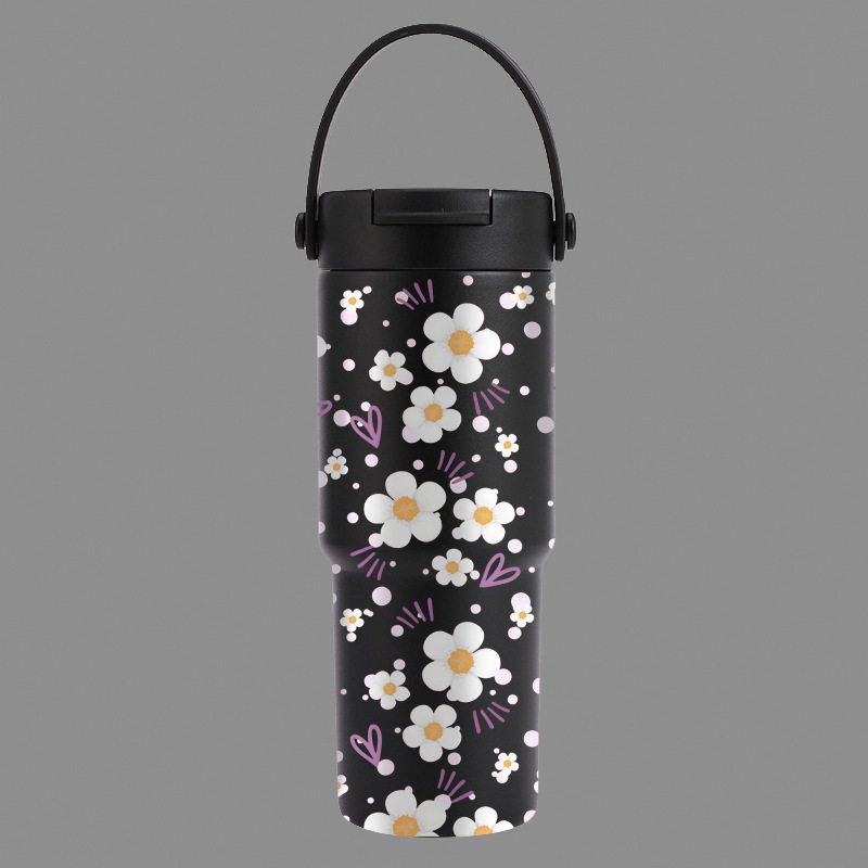 Ceramic Inner Coffee Cup with Handle, Large Capacity Thermos Cup, Portable Car-Mounted 30oz Car Ice Cup