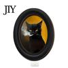 Modern Wood Wall Decoration Abstract Art Cat Decor, Oval 2D Framed Funny Painting Contemporary Birch Print, Vintage Ornament for Living Room