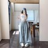 Blue Plaid Lazy Casual Pants for Women In Spring and Summer New Large Size Loose Slimming Design Straight Wide-leg Pants