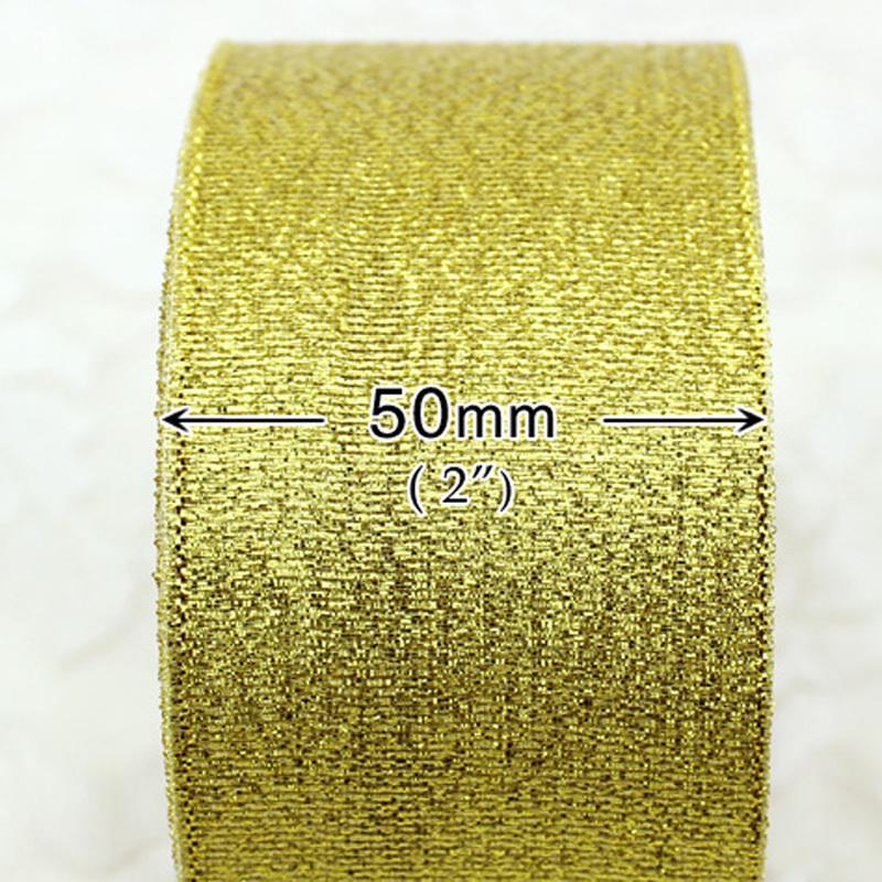 (25 Yards/roll) 50mm Gold And Silver Christmas Gift Packaging Ribbon High Quality Wedding Shiny Metal Ribbon