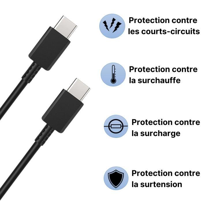 Cable USB-C USB-C Noir 2m pour Samsung Galaxy S26/Galaxy S25 Phonillico®