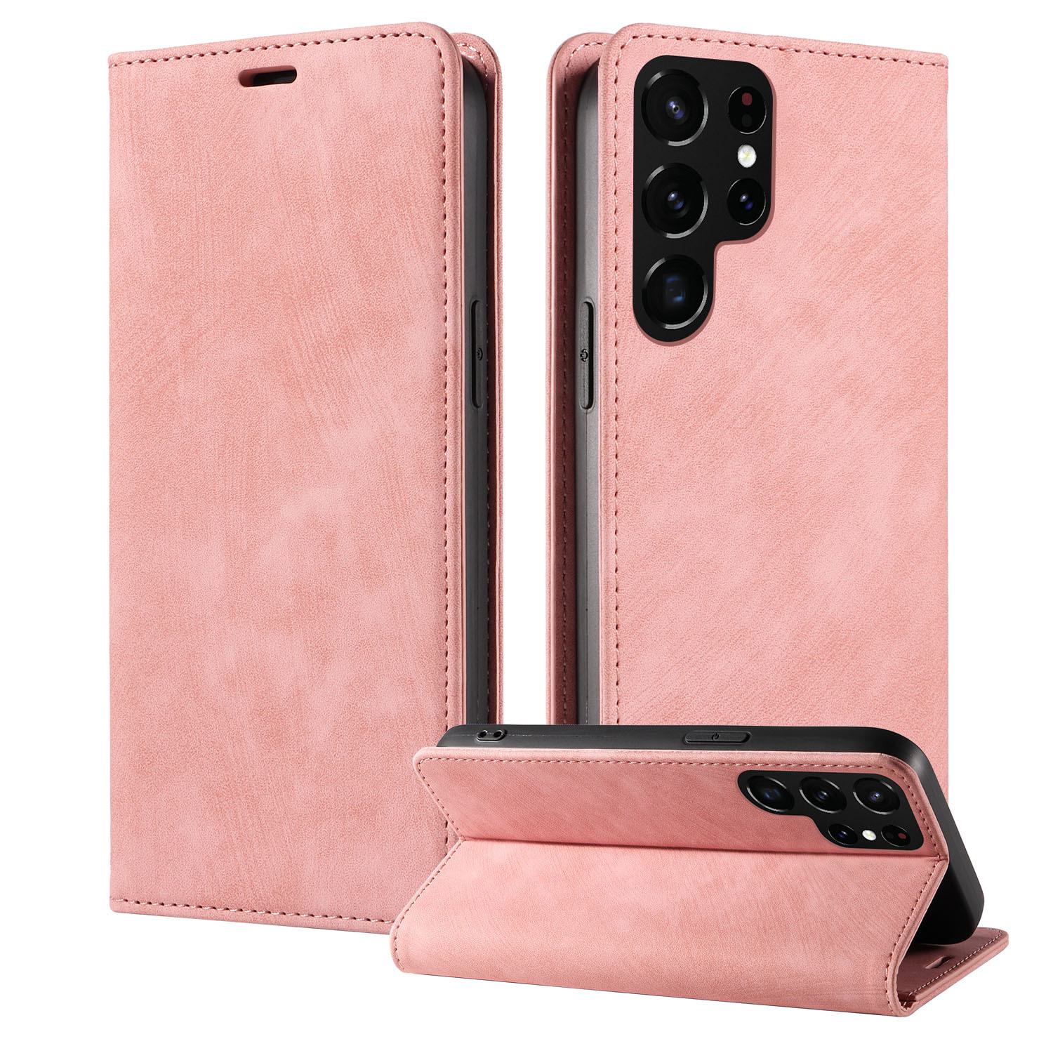 

Кожаный чехол для Samsung S22Ultra, A20E, A51, S10, S21FE - магнитный, откидной, защитный. S22 Ultra розовый