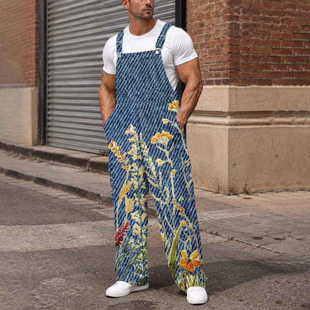 Men's Loose Fit Wide Leg Cargo Overalls Jumpsuit with Multi-Function Utility Pockets