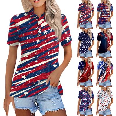 Camicia da donna alla moda casual con risvolto e maniche corte, con stampa, abbottonatura sulle camicette
