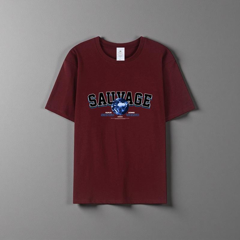 Summer New Unisex Versatile Pure Cotton T-shirt Fashionable Casual Round Neck Top Breathable Loose Fit Print Short Sleeved Shirt