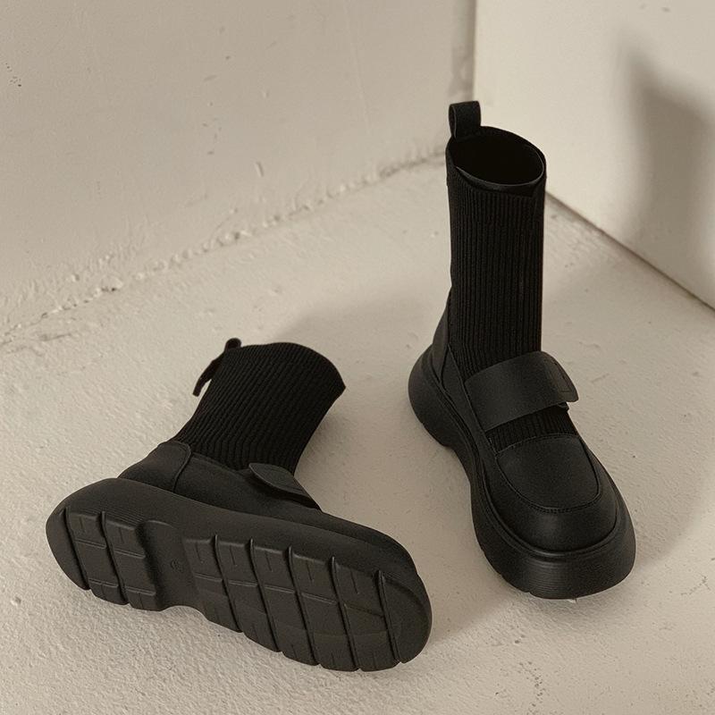 Fashion High Sock Boots For Women Round Toe Ladies Modern Rubber Female Shoes New Outside Platform Knee Stretch Boots