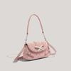Pink White Ctrast Soft Leather Handbag PU Crossbody Bow Decorated Underarm Purse Sweet Style Women Pack Fashi Daily Bag