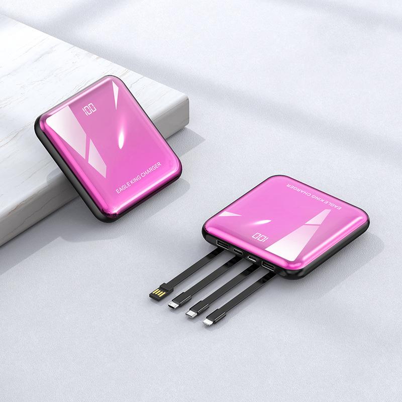 

VAORLO большой емкости внешний аккумулятор со светодиодным цифровым дисплеем мини портативный внешний аккумулятор быстрая зарядка встроенный кабель Micro/Type-C/8Pin/USB 10000 розовый
