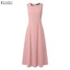 ZANZEA Damen Lässig Rundhals Sommer Ärmelloses Kleid