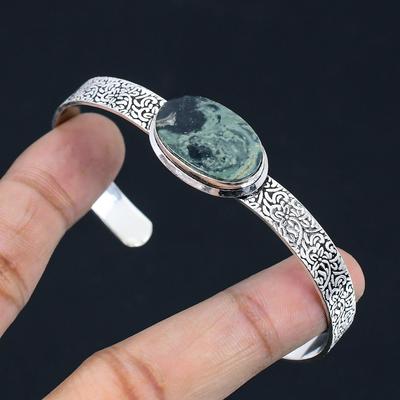 Gift For Her 925 Silver Natural Kambaba Jasper Gemstone Bangle Adjustable