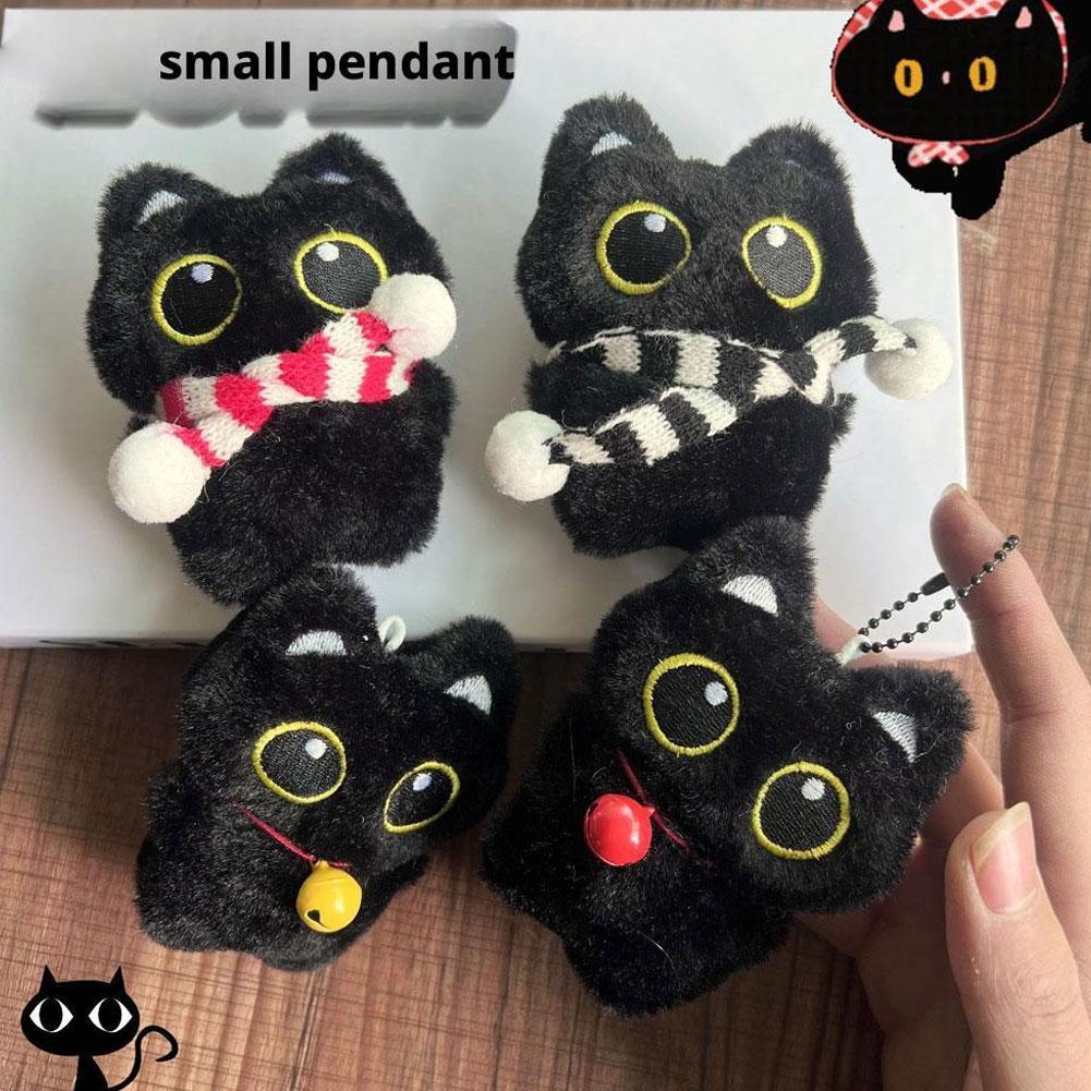 Cute Black Cat Plush Toy Doll Keychain Bag Pendant Charms Kitten Car Keyring Accessories For Women Couples Kawaii Gift