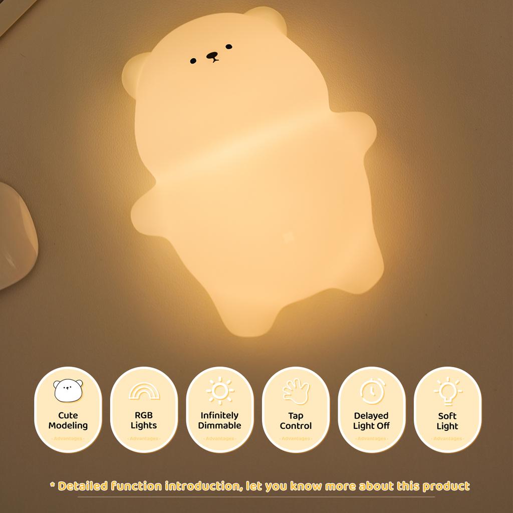 Cute Silicone Night Lamp Lying Flat Bear Desktop Decorative Light Indoor Creative Atmosphere Lamp Baby Night Lamp Children Gift
