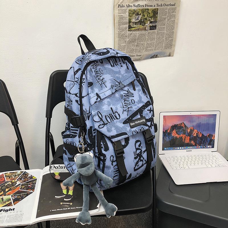 Schoolbag trendy brand backpack men ins trendy cool large capacity graffiti backpack men casual college student schoolbag male junior high school 
