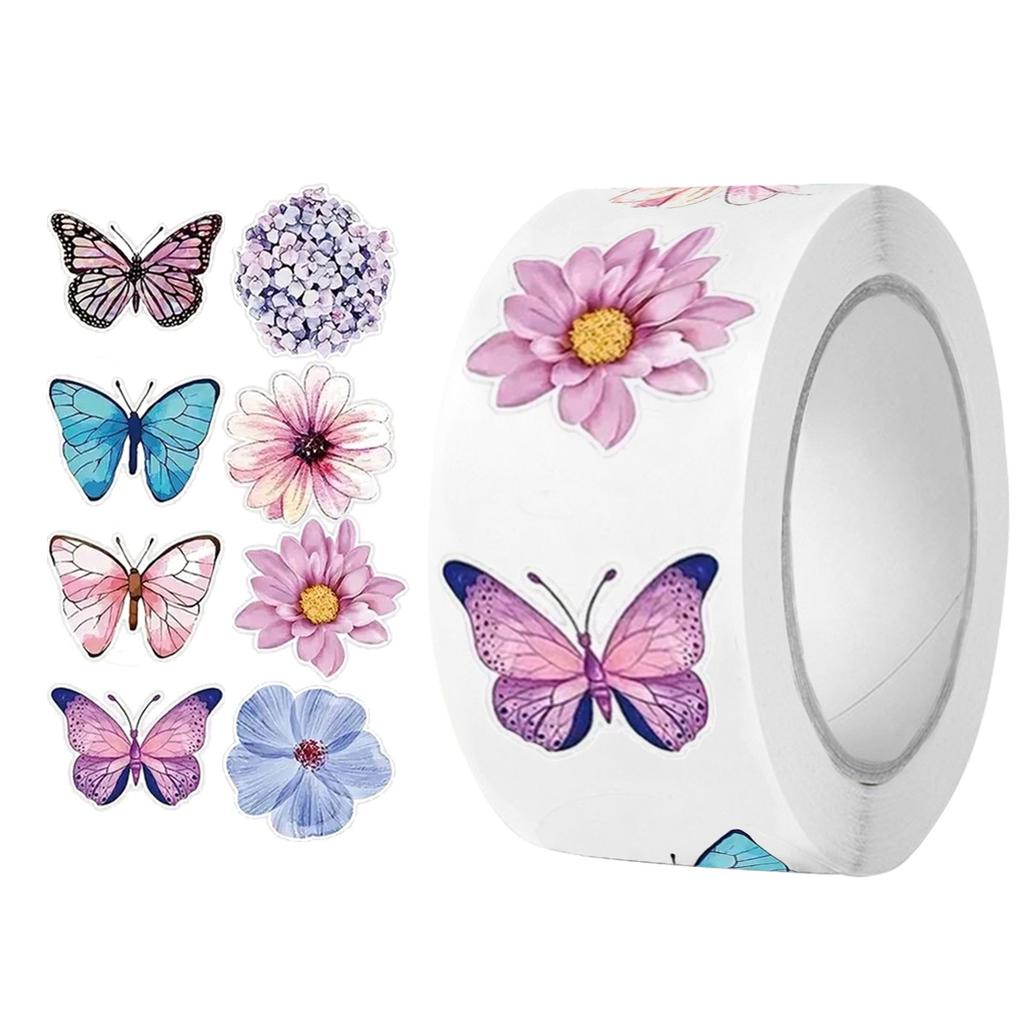 500Pcs Butterfly Flower Sticker 1 Inch 8 Design Colorful Butterfly Decals Decorative Flowers Cute Stickers Party Favor Decor