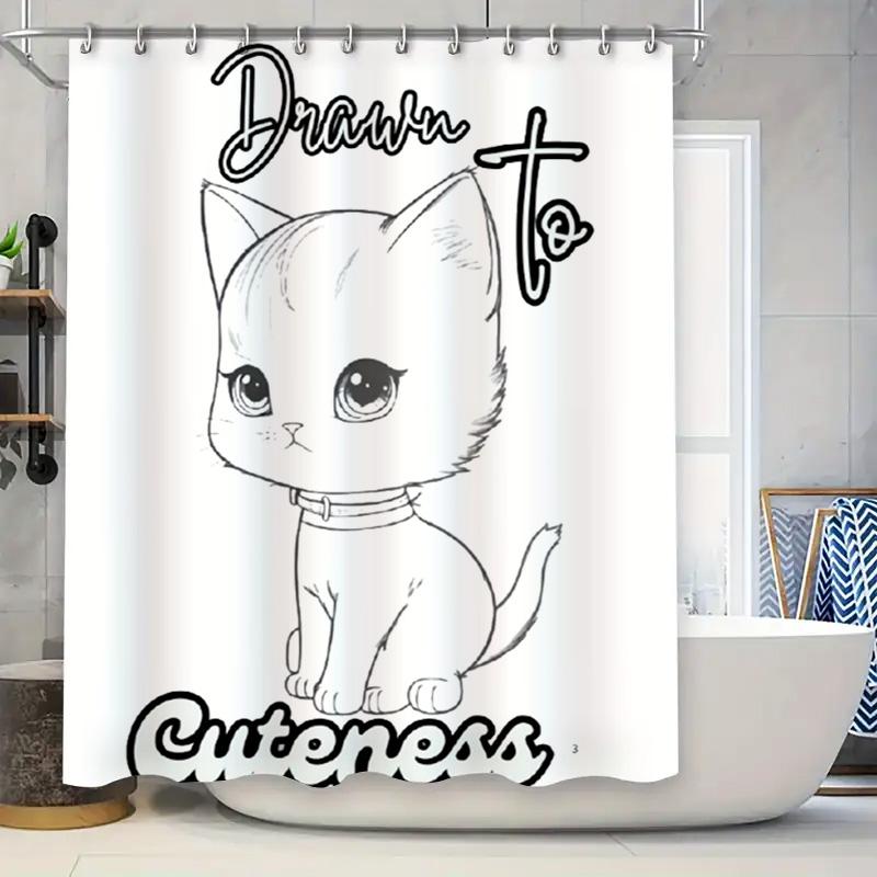 

Cute Cat Print Shower Curtain Waterproof Bathroom Decor White 3D Printed Shower Curtain For Bathroom Decor Waterproof With Hooks W60H190(CM)-1 Pcs