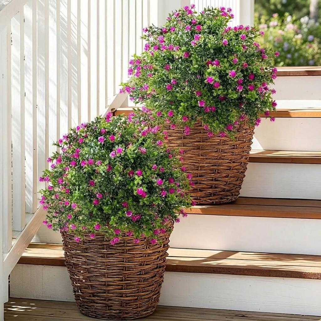 2 Pack Artificial Rose Boxwood Topiary Ball Trees with Ground Faux Shrubs for Outdoor Indoor Garden Porch