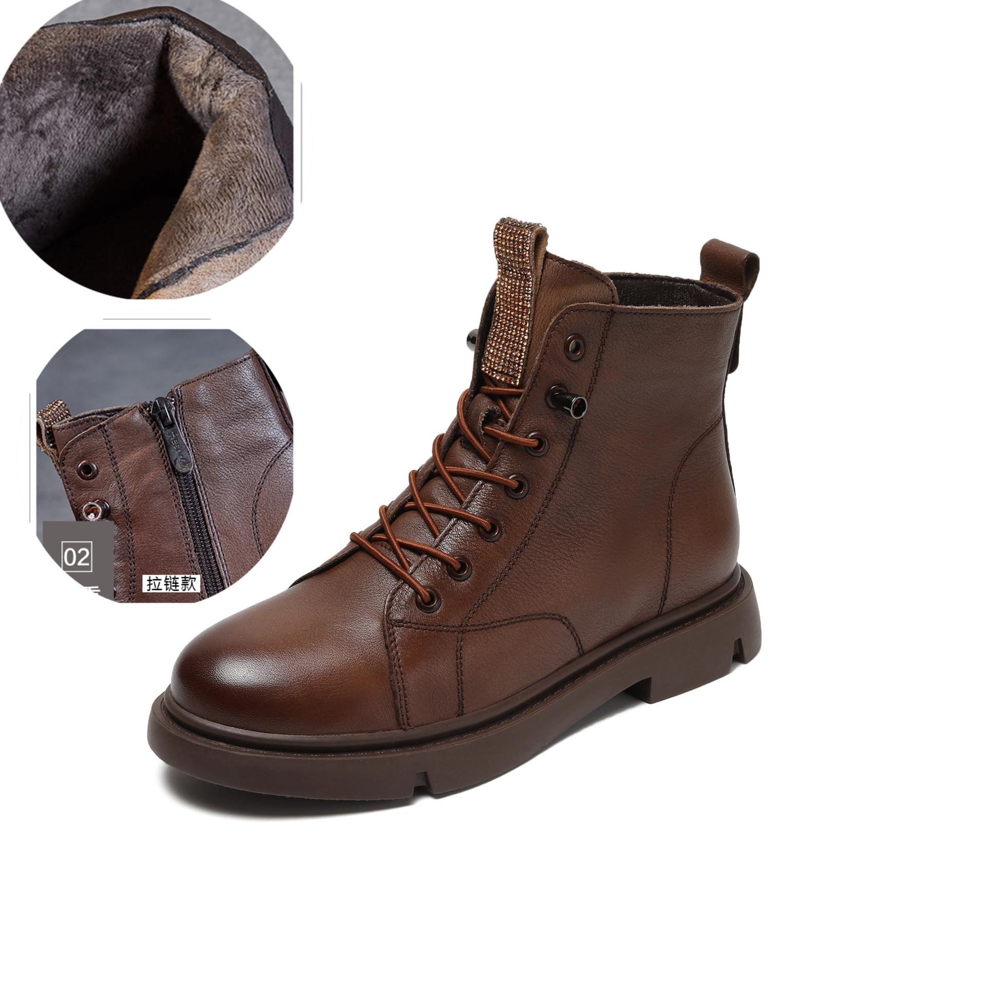 

2025 осень новая кожа женская обувь ботинки Мартин эластичные яркий бриллиант британский стиль низкий голенище плоские ботинки молния мода 40