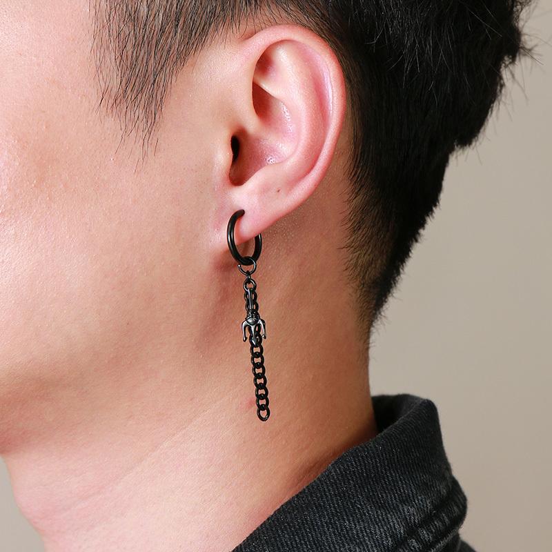 Vnox 1 Stuk Gotische Punk Hoepel Oorbellen voor Mannen Vrouwen, Zwart Roestvrij Staal Huggie Hoops Oor Sieraden, Kruis Geometrisch Hangend
