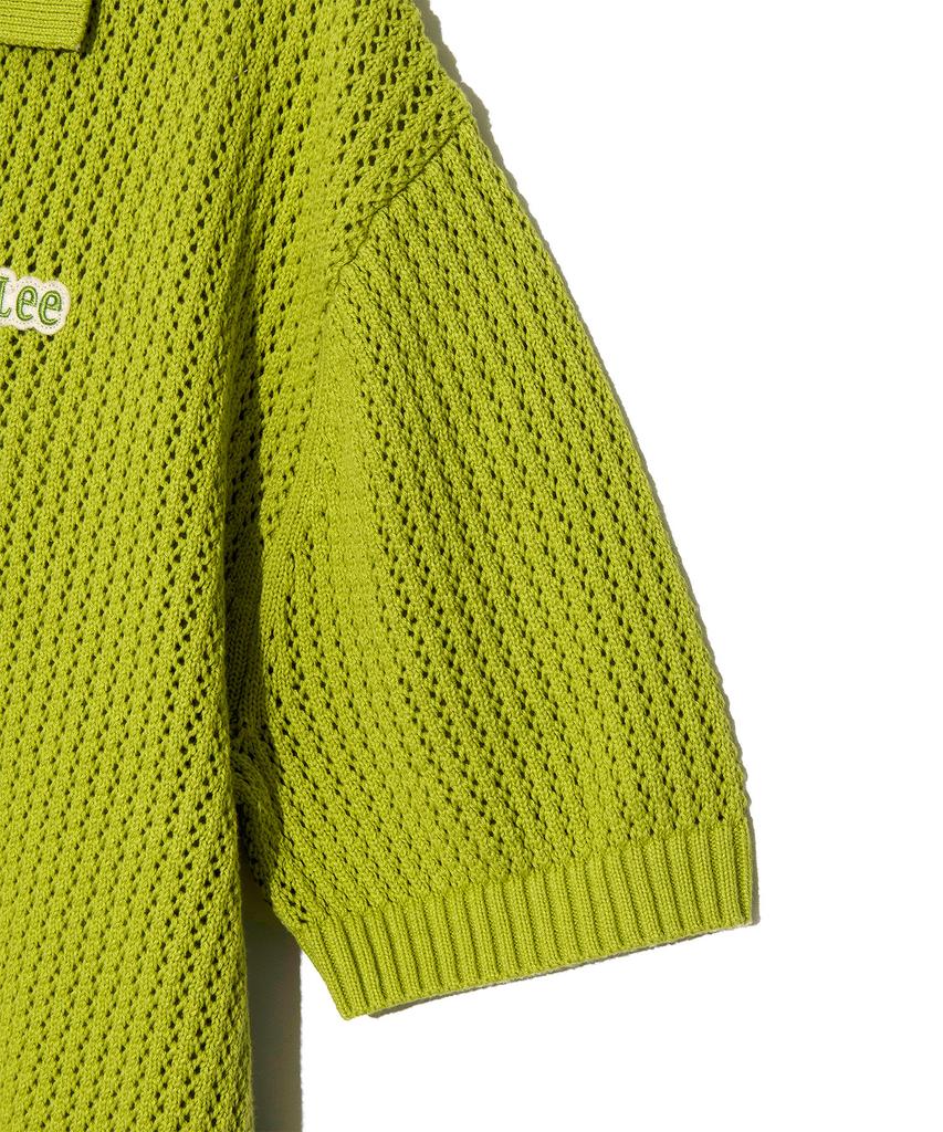 LEE Open Collar Curly Short Sleeve Knit Lime