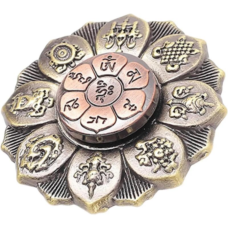 

Буддийский Лотос Медитация Спиннер, Инструмент для Снятия Стресса, Отделка под Античную Медь с Благоприятными Символами коричневый