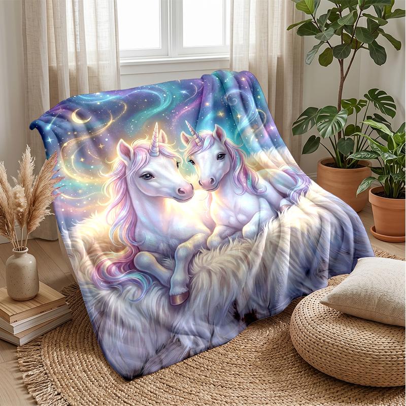 Unicorns In Rainbow Meadow Theme Blanket Lightweight Warm Flannel Blanket Decorative Throw Blanket for Home Decoration
