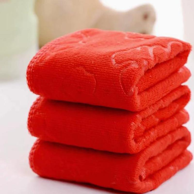 Big Red Embossed Happy Word Red Towel Ground Velvet Thick Wedding Handkerchief
