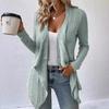 2026 Autumn/Winter Solid Color Ribbed Knit Cardigan - Open Front, Long Sleeve, Casual Women's Sweater