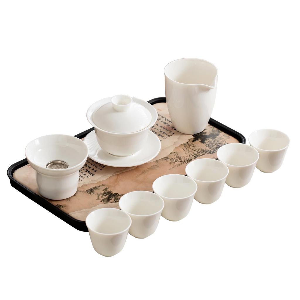 Lux Mutton Fat White Porcelain Kung Fu Tea Set: Gaiwan & Teacup with Portable Gift Box