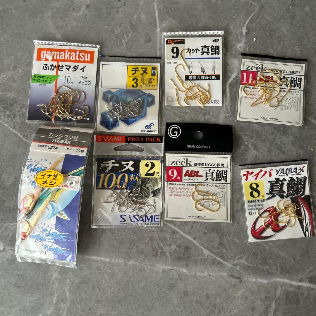 Used Gamakatsu, Hayabusa, OWNER, etc. Red sea bream, Chinu fishing hooks, 8-piece set, sold in bulk