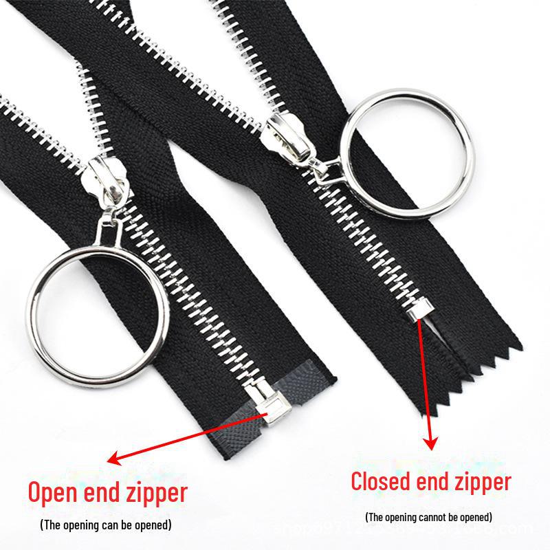 No. 5 Copper Zipper with Silver Teeth and Large Ring Pull for Leather Pants, Skirts, and Luggage, 20-40cm