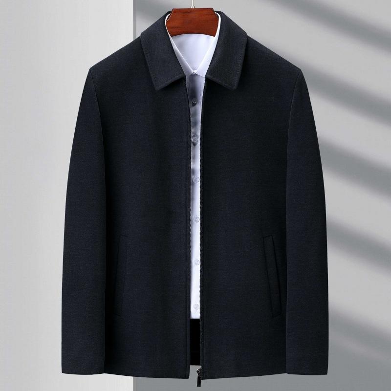 Wool Jacket Men's Autumn and Winter Wool Solid Color Lapel Top Middle-aged and Elderly Dad Casual Leader Cadre Jacket