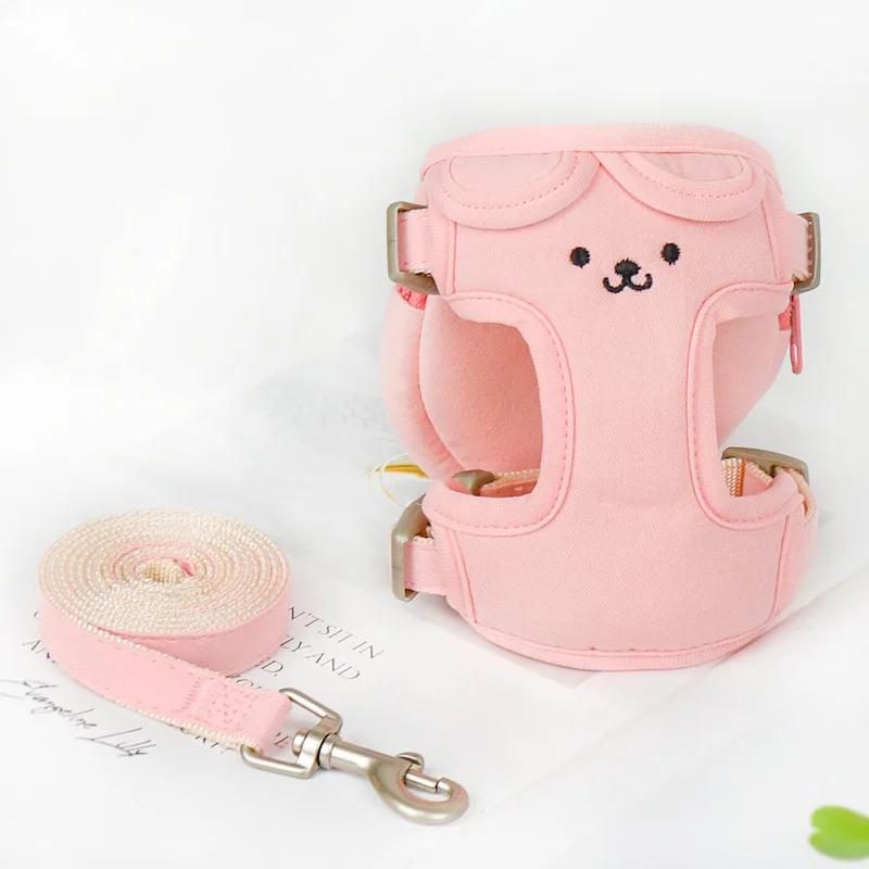 Classic Cute Small Dog Harness and Leash Set Step-in Adjustable Puppy Cat Dog Vest Harnesses Backpack Pet Harness for Small Medium Dogs
