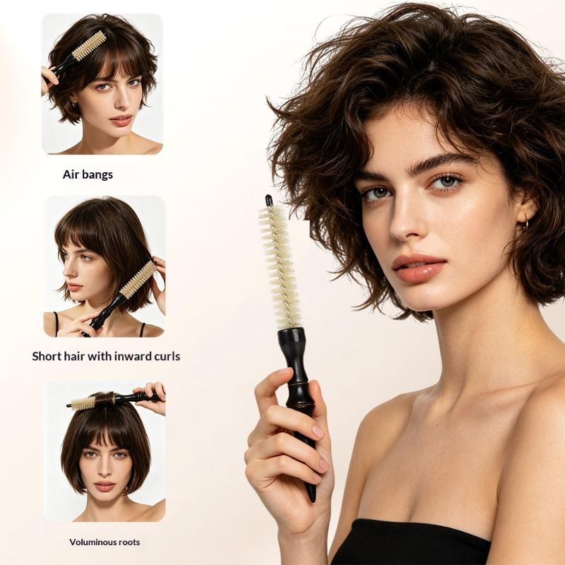 Boar Bristle Hair Brush Natural Boar Bristle Smooth Wooden Handle Hair Softening Comb for Home Salon Men Women