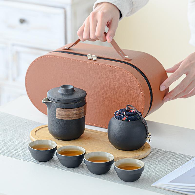 Travel tea set Ceramic Kuaike cup Car storage box Portable outdoor teapot Teacup Kung Fu tea set