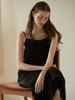 BEMUSE MANSION Ribbon Point Linen Dress - Black