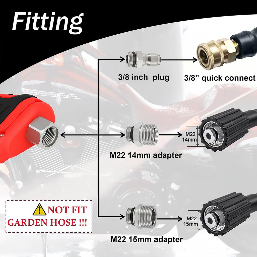 Short Pressure Washer Gun 3/8 & M22-14/15mm Universal Quick Connector for High Pressure Hose