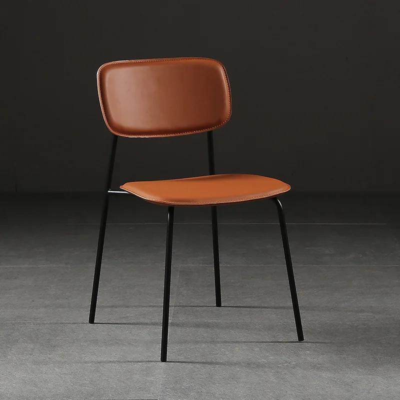 Family Dining Chairs - Simple Nordic Style, Light Luxury Leather, Creative Iron Backrest, Ideal for Restaurant & Home Seating