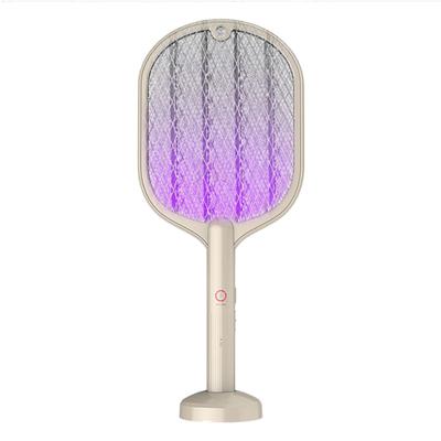 Electric Fly Swatter USB Charging 2 In 1 Fly Killer Racket with 3 Layer Mesh for Home Use White