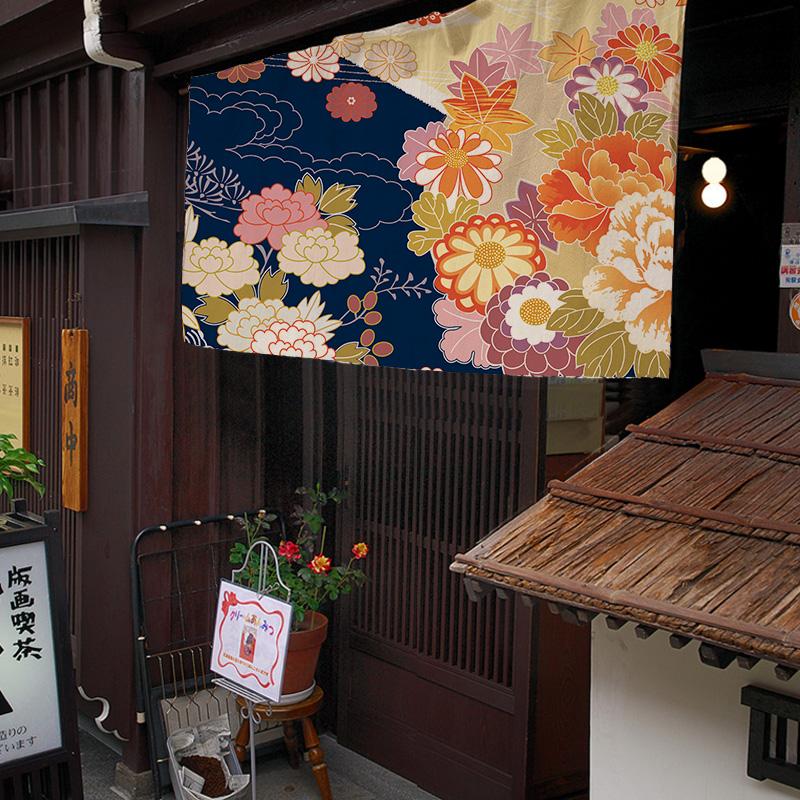 Japanese Koi Door Curtain Restaurant Bar Partition Curtain Art Painting Drape Entrance Hanging Half-Curtain  Sushi Izakaya Decor