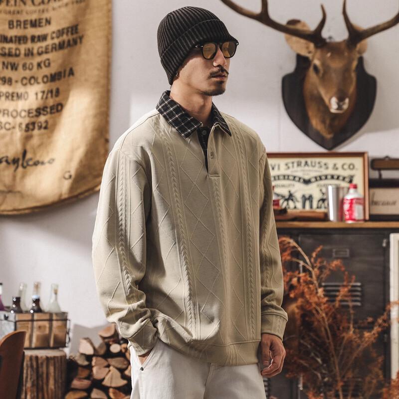 Men's American Retro Faux Two-Piece Polo Sweatshirt