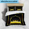 Golden Mosque Silhouette 3pcs Bedding,Including 1pc Duvet Cover And 2pcs Pillowcases Perfect for Christmas,Ideal for Bedroom, Dormitory