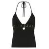 European and American Style Japanese Buckle Halter Neck Solid Color Vest for Women