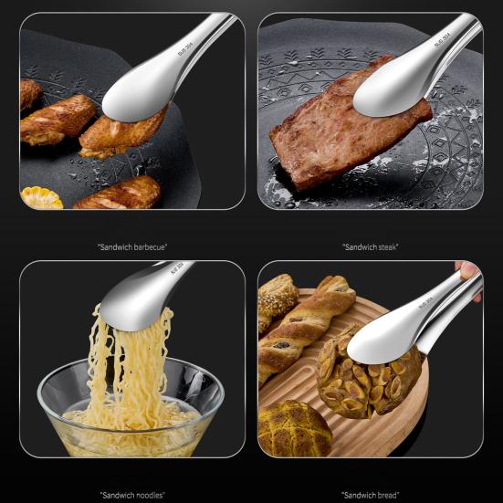 Stainless Steel Serving Tongs Non-Slip Ergonomic Food Tongs for BBQ Buffet Kitchen Rust-Resistant Dishwasher Safe Versatile Clips for Steak Bread Ice