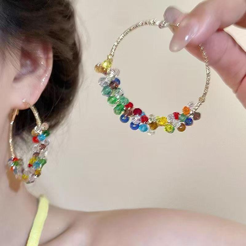 Women's High-End Summer Beaded Hoop Earrings - Luxurious Versatile Statement