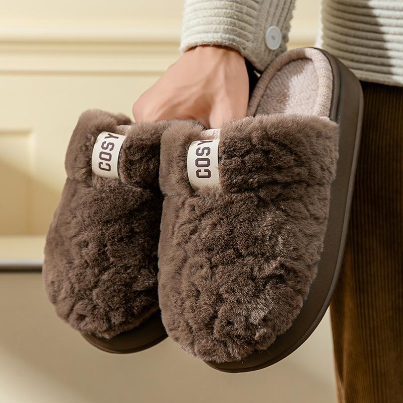 Förtjockade plyschtofflor i bomull Vinter par hem inomhus tjocksulade plyschtofflor Halkfria plysch varma skor