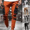 Cargo Pants Large Side Pockets Fine Texture Contrast Color Men Splicing Sports Trousers for Daily Life