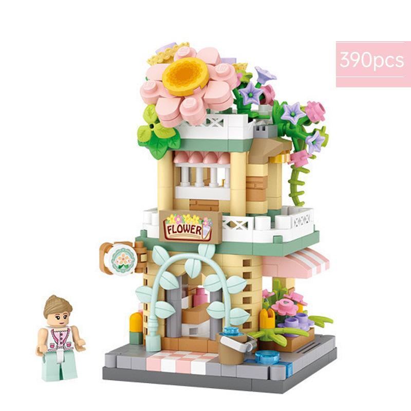 Street City View Building Block Set Diy Ice Cream Coffee Flower Shop Model Building Toy Ideal For Home Decor And Holiday Gifts
